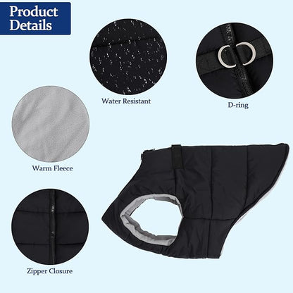 Geyecete Dog Bulldog Clothes Dog Cotton Padded Coat Thick Winter Warm Vest Waistcoat Cold Weather Jacket Clothing for French Bulldog Coat-Black-S