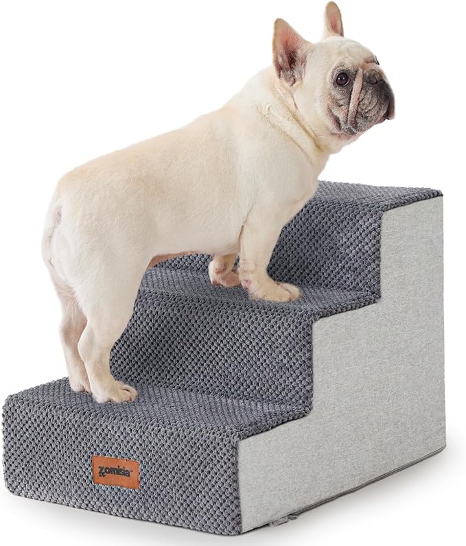 Dog Steps for Couch - Pet Stairs for Small Dogs and Cats, Dog Steps with Non-Slip Bottom Grey 3 Steps, Grey