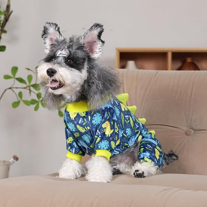CuteBone Dinosaur Costume Dog Pajamas, Stretchy Spandex Crystal Velvet Sleepwear Coat for Small Dogs, Soft & Warm Pet Outfit Clothes for Cold Weather, Cozy Pullover Design COSP10M