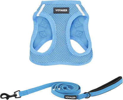 Voyager Step-in Air All Weather Mesh Harness and Reflective Dog 5 ft Leash Combo with Neoprene Handle, for Small, Medium and Large Breed Puppies by Best Pet Supplies - Set (Baby Blue), XS