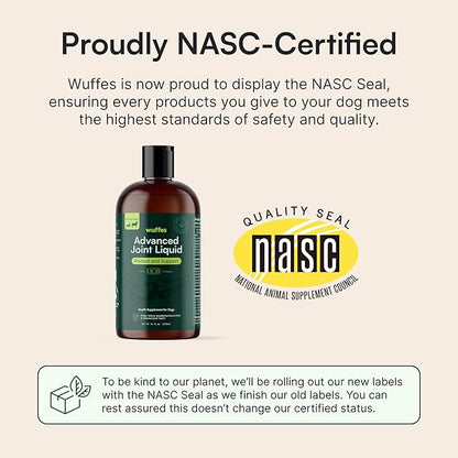 Wuffes Advanced Joint Liquid for Dogs, Hip & Joint Support Supplement with Glucosamine, Chondroitin, UC-II® Collagen, and MSM, for Small & Large Breeds, 16 Oz