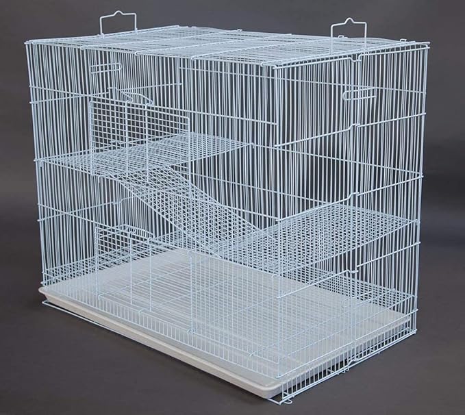 Large 3-Level Easy Foldable Chew-Proof with Tight 3/8 Inch Bar Spacing Shelves & Ladders for Ferret Chinchilla Sugar Glider Rats Mice Gerbil Mouse Metal Travel Carrier Cage Easy Clean Pull Out Tray