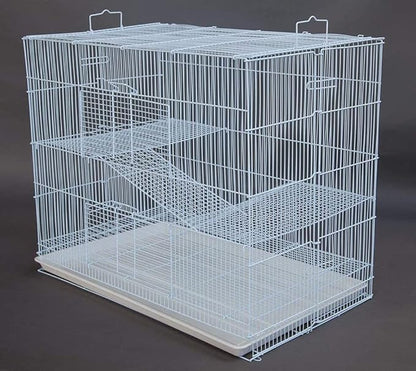 Large 3-Level Easy Foldable Chew-Proof with Tight 3/8 Inch Bar Spacing Shelves & Ladders for Ferret Chinchilla Sugar Glider Rats Mice Gerbil Mouse Metal Travel Carrier Cage Easy Clean Pull Out Tray