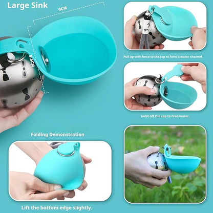 2026 New 2-in-1 Portable Dog Water Bottle for Small Dogs, Foldable Pet Water Bottle, 304 Stainless Steel Compact Dog Drinking Bottles Leak Proof & Silicone Bowl for Walking Hiking (Blue A)