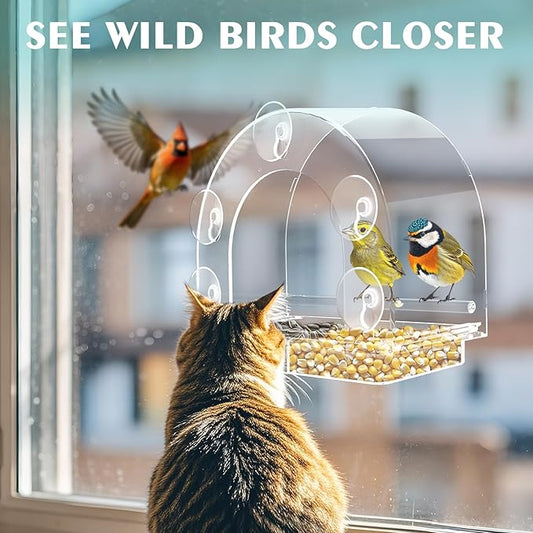 Large Window Bird Feeder, Birds Feeder with Extra Strong Suction Cups, Sturdy and Durable Bird House for Window Viewing Outside Outdoors, Garden Decor Garden Gifts for Bird Lover