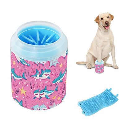 Dog Paw Cleaner Cups for Dogs Pets Foot Washer Paw Scrubber for Medium Small Cats Dogs Cleaning Cup Hot Pink Sharks Starfish and Seaweed