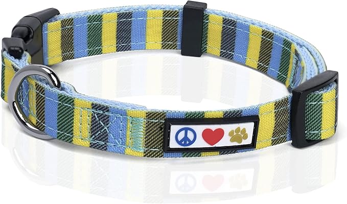 Pawtitas Pet Soft Adjustable Solid Color Nylon Puppy/Dog Collar Personalized Dog Collar Embroidered Customize w Pet Name & Phone Number Small Blue/Green/Yellow