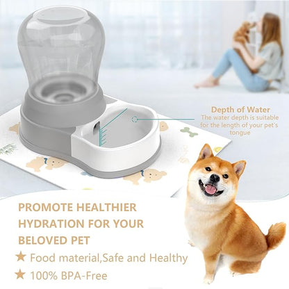 STALTWO 1 Gallon Automatic Dog Water Bowl Dispenser - Staltwo Premium Pet Water Dispenser with Non-Slip Mat,Large Capacity Water Feeder for Cats and Dogs, BPA-Free,1 Gallon Grey