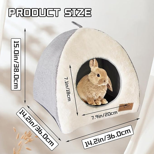 kathson Rabbit Bed Warm Hideout Bunny Cave Beds House Cozy Guinea Pig Hideouts with Foldable Winter Sleeping Nest for Small Animals Cats Hamsters Chinchillas Ferrets (Creamy White)
