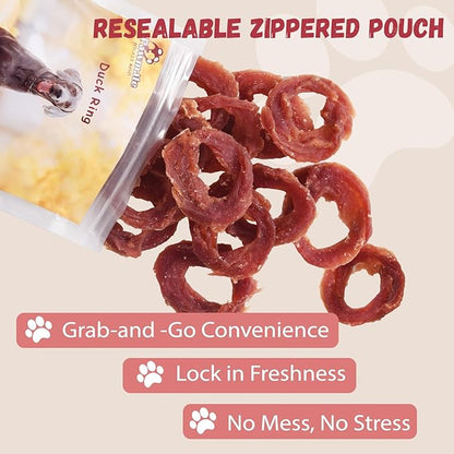 Dog Treats Duck Jerky Rings, Natural Duck Brest w/Glucosamine Chondroitin, Healthy Training Treats Snacks for Small Medium Large Dogs, 10.6 oz