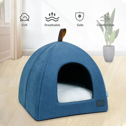 Zerone Pet Tent, Foldable Cat Bed Breathable Cat House Indoor Pet Tent Dog Bed with Mat (M)