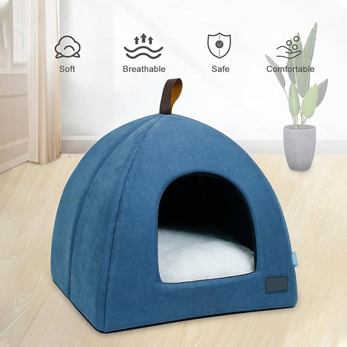 Zerone Pet Tent, Foldable Cat Bed Breathable Cat House Indoor Pet Tent Dog Bed with Mat (L)