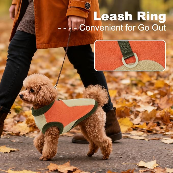 Dog Thermal Sweater, Cozy Fleece Coats with Leash Ring,Cold Weather Sweatshirts for Medium Breeds,Indoor & Outdoor, Comfortable & Stretchy,Machine Washable,Orange,Size 2XL