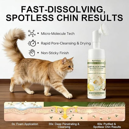 Cat Black Chin Cleaner-Reduce Blackheads and Dirt-No-Rinse Mousse with Built-in Silicone Brush - Witch Hazel and Sophora Extract-pH Balanced Gentle 2-in-1 Grooming 5.1 fl oz