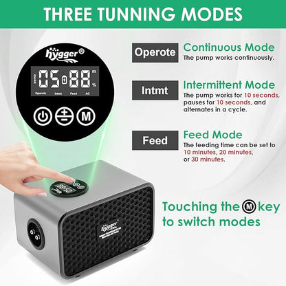 hygger Aquarium Air Pump, USB Rechargeable Battery Powered Fish Tank Air Pump 6W/10W with LCD Display Dual Outlets, Adjustable Aerator for Fish Oxygen Pump for 5-200 Gallon Tank