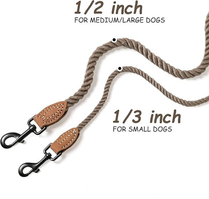 Mile High Life Dog Leash, Braided Cotton Rope Leashes with Leather Tip - Heavy Duty Metal Clasp, 4FT, 1/3" Thick - Wedding, Walking Leash for Small Medium Dogs(Camel)