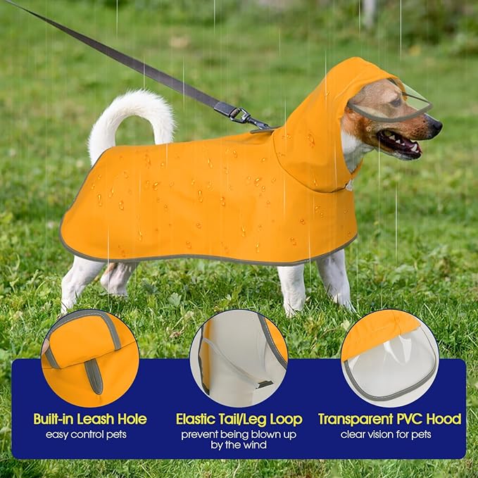 FUAMEY Dog Raincoats Small | Waterproof Lightweight, Clear Hood, Adjustable Belly Strap, Leash Hole, Dachshund