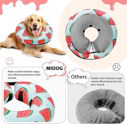 MIDOG Inflatable Dog Cone Alternative for After Surgery - Soft Protective Donut Collar Prevents Licking, Comfortable Recovery E-Collar Alternative for Small Medium Large Dogs (Watermelon,XS)