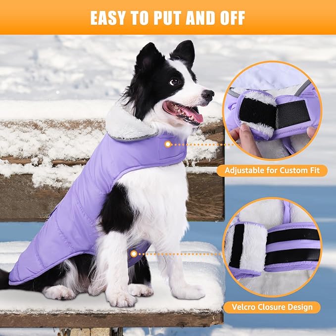 iBuddy Dog Winter Coat for 2X- Large Dogs, Easy on XXL Dog Fleece Jacket Velcro Waterproof Pet Puffer Clothes with Harness Hole Adjustable Reflective Quilted Pet Cold Weather Vest for Girl Female