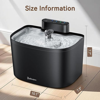 Cat Water Fountain, 122oz/3.6L Pumpless Wireless Cat Fountain, Cordless Water Fountains for Cats Indoor, Dog Pet Water Fountain Battery Operated with Stainless Steel Tray (Black, Fountain+8 Fliters)