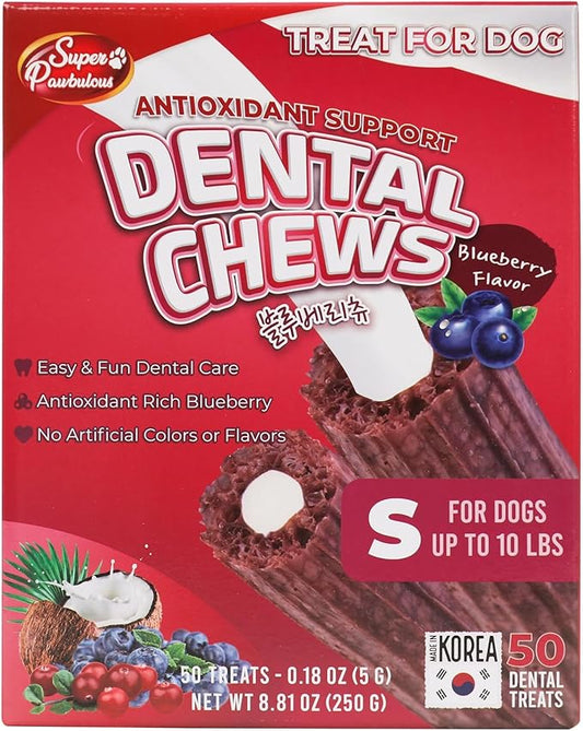 SuperPaw Dental Chews for Dogs - Healthy Dog Dental Treats for Teeth and Gums, Natural Chew Toy Alternative, Teeth & Gum Cleaning - Small, Blueberry, Pack of 1