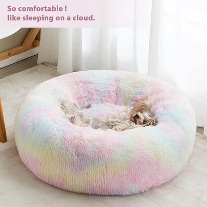 WNPETHOME Calming Dog Bed Cat Bed Donut, Faux Fur Pet Bed Self-Warming Donut Cuddler, Comfortable Round Plush Dog Beds