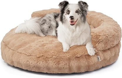 EHEYCIGA Large Dog Bed Sofa – Fluffy Faux Rabbit Fur Pet Couch for Medium and Large Dogs, Washable Removable Cover, Waterproof and Non-Slip, 36 Inch, Camel