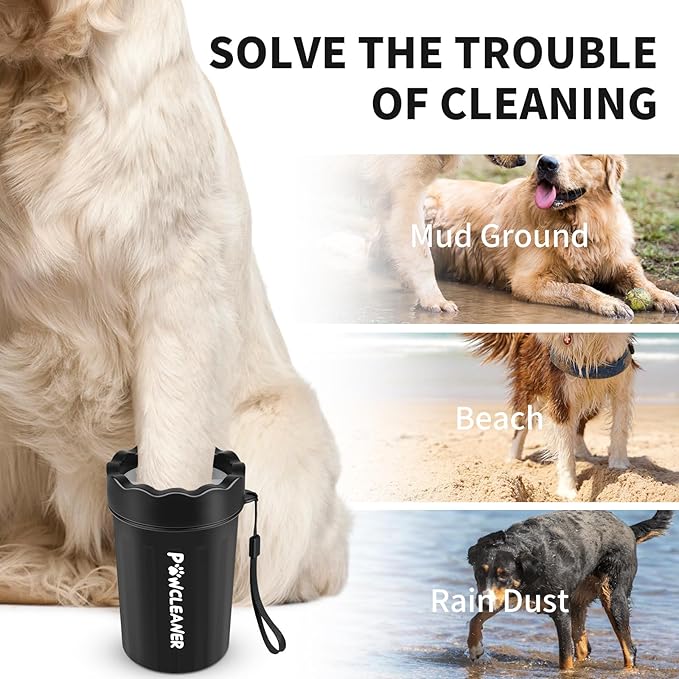 Professional 7 in 1 Dog Paw Cleaner for Dogs & Cats - Includes 1 Portable Paw Washer, 1 Bath Brush, 2 Dog Toothbrushes and 3 Absorbent Towels Note: Fits Paws 1.5 to 2.5 Inches Wide (Medium, Black)