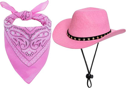 choyaxo Halloween Costumes for Dogs Cat Pet Cowboy Costume Cowboy Hat with Bandana Set for Halloween, Christmas, Holiday, Party, Cosplay (Pink, Large)