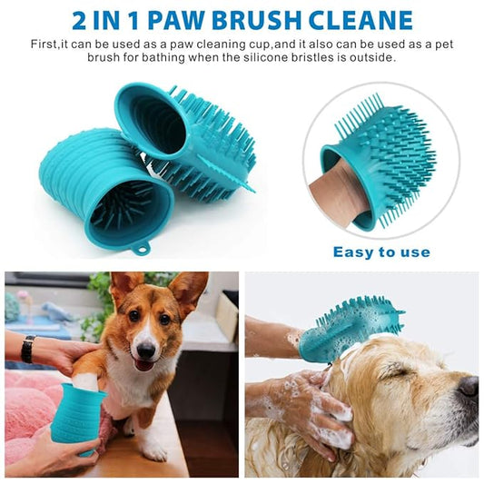 Idepet Dog Paw Cleaner Cup with Towel Pet Foot Washer Protable Dog Cleaning Brush for Puppy Cats Massage Grooming Dirty Claws(Blue)