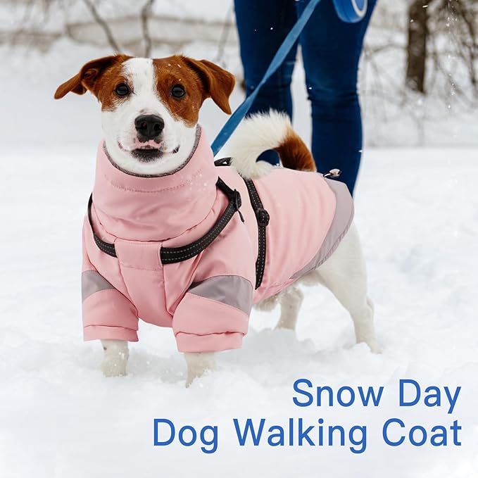 XL Winter Coat for Medium Dogs,Reflective Harness Built in | Turtleneck Dog Snowsuit with Sleeves for Snow Day Keep Warm,Outdoor Activities Water-Repellent & Windproof Jacket (Light Pink)
