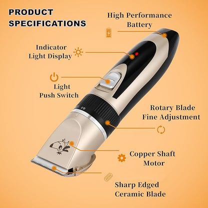 Aovdy Dog Clippers Grooming Kit Dog Shaver Clippers Hair and Paw Electric Cleaning Hair Clippers Set for Dogs Cats Rabbit (Gold, Limit Combs Set+Foot Shaving Blade)