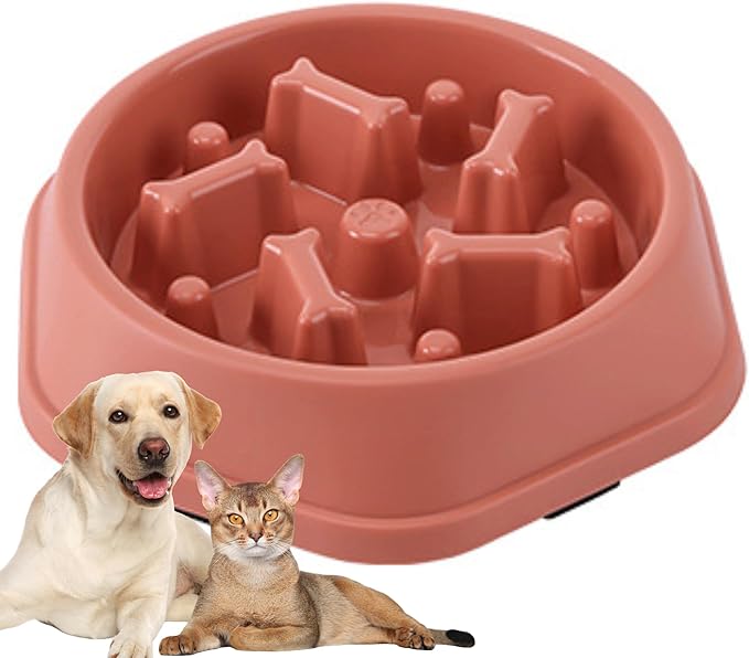 Dog Slow Feeder Bowl for Small & Medium Dogs – Anti-Choking, Non-Slip Plastic Slow Eating Dog & Cat Bowls – Puppy Bowl, Cat Food Bowl, Pet Feeder, 8.86in – Helps Prevent Bloating & Choking (Pink)