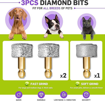 Dog Nail Grinder & Clipper 2-in-1 Set - 25dB Ultra Quiet with 3 Grinding Wheels & 2 LED Lights, Rechargeable for Large/Puppy Dogs & Cats, 3-Speed Adjustable for Anxious Pets