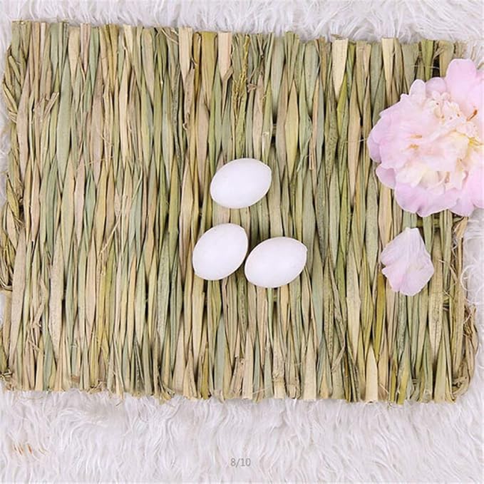 Grass Mat Woven Bed Mat for Small Animal 3PCS Large Bunny Bedding Nest Chew Toy Bed Play Toy for Guinea Pig Parrot Rabbit Bunny Hamster Rat