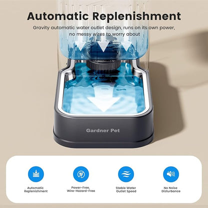 Gardner Pet 2.2 Gallon Automatic Dog Water Bowl Dispenser 8.5L Gravity Water Feeder with Stainless Steel Bowl & Maifan Stone Filter, BPA-Free for for Cats and Dogs (Grey, 2.2 Gallon)