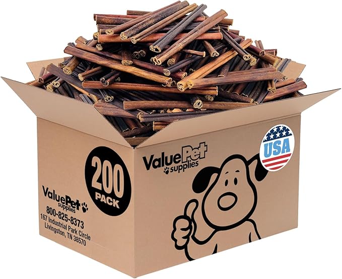 ValueBull USA Collagen Sticks for Small Dogs, 6 Inch Extra Thin Chews, Natural Dog Treats, 200 Count Bulk Pack - Promotes Joint, Skin & Coat Health with Glucosamine and Chondroitin