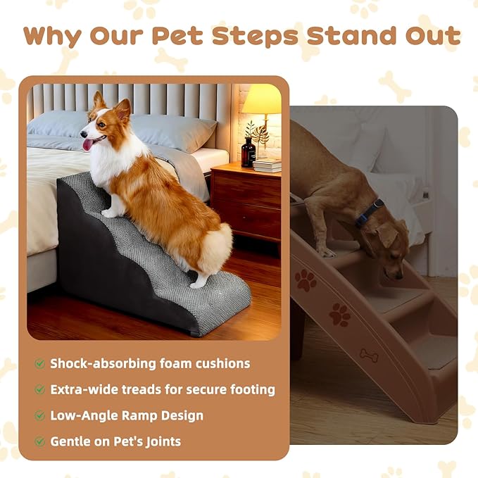 Dog Stairs for Small Dogs and Cats, 20" H 4 Steps Pet Steps Ramp for High Bed, Couch, Sofa, Waterproof Pet Stairs with Removable Washable Cover, Non-Slip Bottom, Light Gray