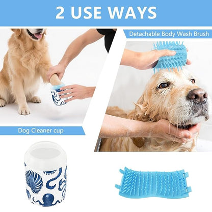 Dog Paw Cleaner Cups for Dogs Pets Foot Washer Paw Scrubber for Medium Small Dogs Cats Cleaning Cup Octopuses Crabs and Seashells Blue