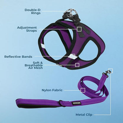 Voyager Step-in Air All Weather Mesh Harness and Reflective Dog 5 ft Leash Combo with Neoprene Handle, for Small, Medium and Large Breed Puppies by Best Pet Supplies - Purple/Black Trim, XXX-Small