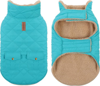 Winter Coat for Small Dogs, Puppy Plaid Jacket, Dog Jacket for Cold Weather, Windproof Warm Garments, Pets Thickened Outfits Indoor Outdoor, Blue S