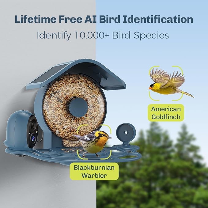 HIXX Smart Bird Feeder with Camera Solar Powered, 2.5K HD Vertical/Horizontal View, Lifetime Free AI Bird Identify, Detachable 1.8L Seed Bin for Easy Cleaning, Wireless Outdoor, Gift for Birding Lover