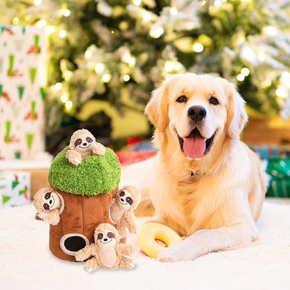 Interactive Squeaky Dog Toys Plush Sloth Dog Toy, Stuffing Woodland Friends Burrow, Dog Toys for Small Medium Large Dogs, Squeaky Plush Dog Toy (Medium)