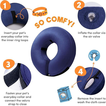 BENCMATE Inflatable Dog Cone Collar Alternative, Soft Dog Cone for Small Medium Large Dogs and Cats, Neck Recovery ECollar Donut Collar After Surgery (Medium, Navy Blue)
