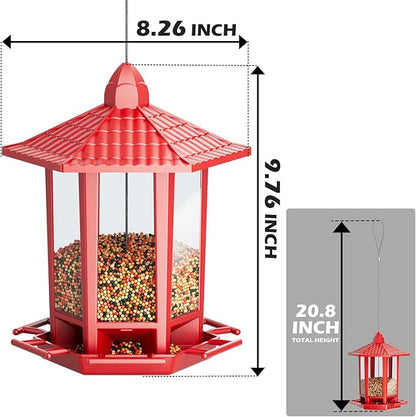 Birdream Bird Feeders for Outdoor Hanging, Fun Installation Pagoda Design Wild Birdfeeder, Attracting Wild Birds Sparrows Finch Cardinal Goldfinch Chickadee - Red