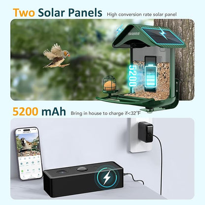 BIRDLEGEND-BL03 2L Large Bird Feeder with Camera Solar Powered, 2K Clarity 3:4 Portrait Free AI Identify Arrival Alerts with 64GB Card Smart Cameras Birds Feeders Wireless Outdoor Gift for Bird Lover