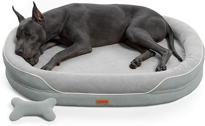 XXL Orthopedic Dog Bed, 53 in. Dog Bed for Large Sized Dogs with Full-Surround Bolsters, Dual-Sided Dog Cooling Beds with Memory Foam, Washable Pet Sofa Couch with Nonslip Bottom, Light Grey
