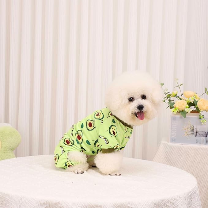 Kosiyi Dog Pajamas Small Sized Dog Girl Boy Puppy Clothes, Stretch Fleece Winter Spring Outfit, Lightweight Velvet Pet Jumpsuit, Pjs, Onesies Doggy Apparel, Avocado, XS