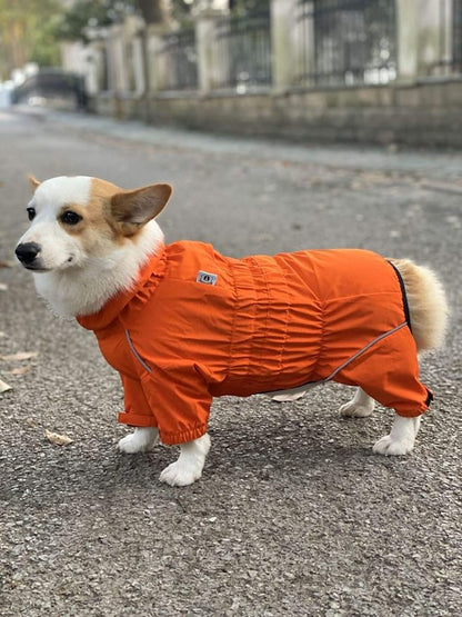 Dogs Waterproof Jacket, Lightweight Waterproof Jacket Reflective Safety Dog Raincoat Windproof Snow-Proof Dog Vest for Small Medium Large Dogs Corgis Dachshund Orange D-S