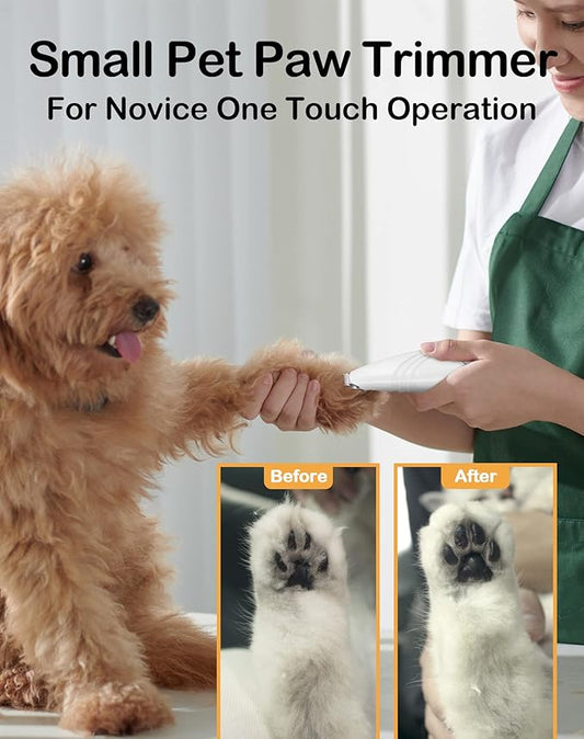 LEYOUFU Dog Paw Trimmer for Grooming, Cordless Electric Small Pet Grooming Clippers Hair Trimmer for Dogs Cats, Low Noise for Trimming Pet's Hair Around Paws, Eyes, Ears, Face, Rump (White)